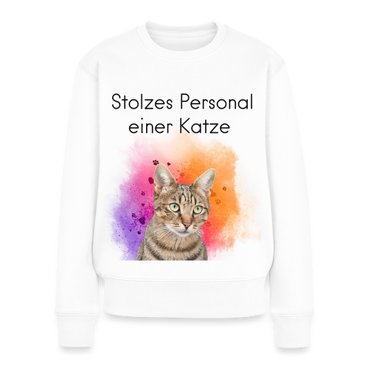 Damen Pullover „Stolzes Personal einer Katze“ – Pedro Design – schwarzer Print 🐾👑 - Weiß