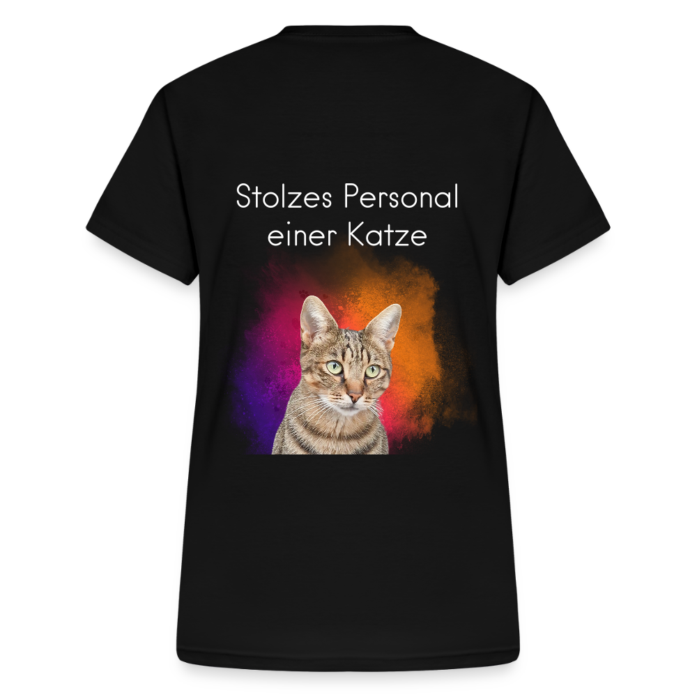 LiNBW. Frauen T-Shirt V-Ausschnitt Stolzes Personal einer Katze - Schwarz