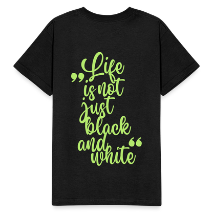 Kinder-T-Shirt – „LiNBW.“ Logo vorne & Zitat hinten | Doppelseitiger Style für tierliebe Kids - Schwarz