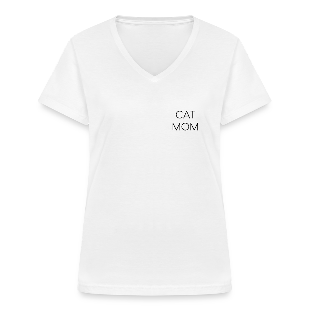 LiNBW. Frauen T-Shirt V-Ausschnitt Stolzes Personal einer Katze - Weiß