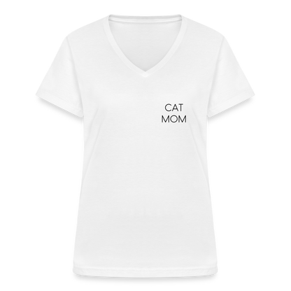 LiNBW. Frauen T-Shirt V-Ausschnitt Stolzes Personal einer Katze - Weiß