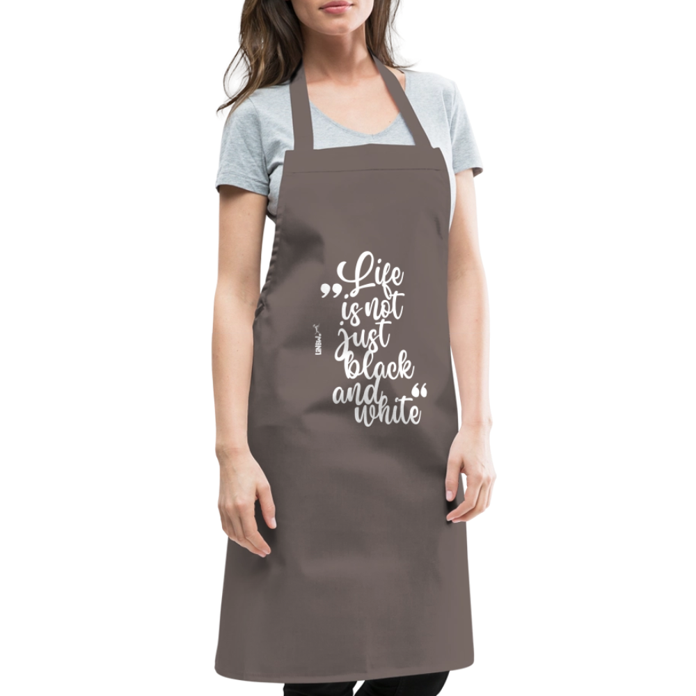Kochschürze mit Spruch „Life is not just black and white“ – Statement für Küche & Grill - Grau