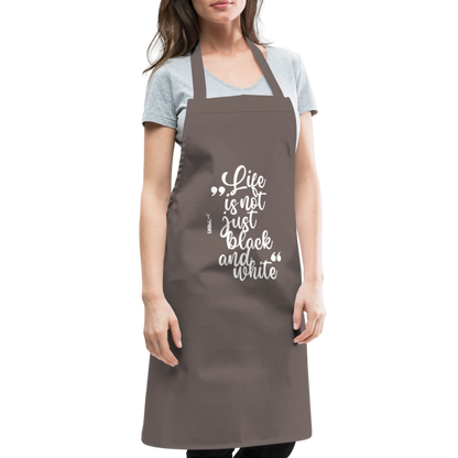 Kochschürze mit Spruch „Life is not just black and white“ – Statement für Küche & Grill - Grau