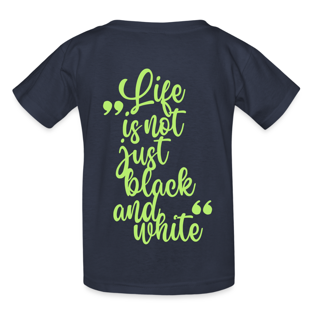 Kinder-T-Shirt – „LiNBW.“ Logo vorne & Zitat hinten | Doppelseitiger Style für tierliebe Kids - Navy