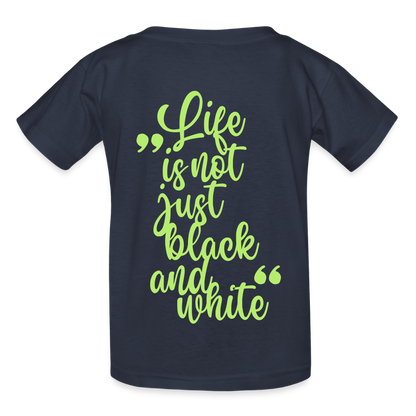 Kinder-T-Shirt – „LiNBW.“ Logo vorne & Zitat hinten | Doppelseitiger Style für tierliebe Kids - Navy