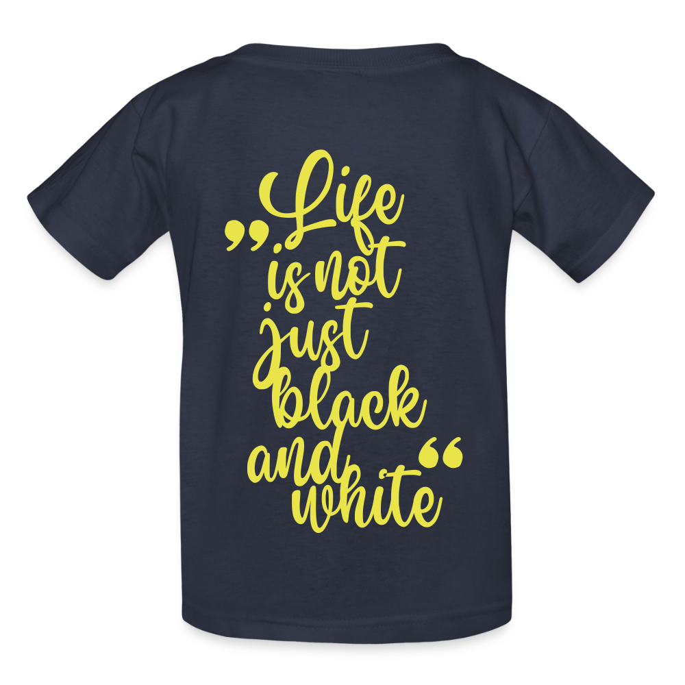 Kinder-T-Shirt – „LiNBW.“ Logo vorne & Zitat hinten | Doppelseitiger Style für tierliebe Kids - Navy