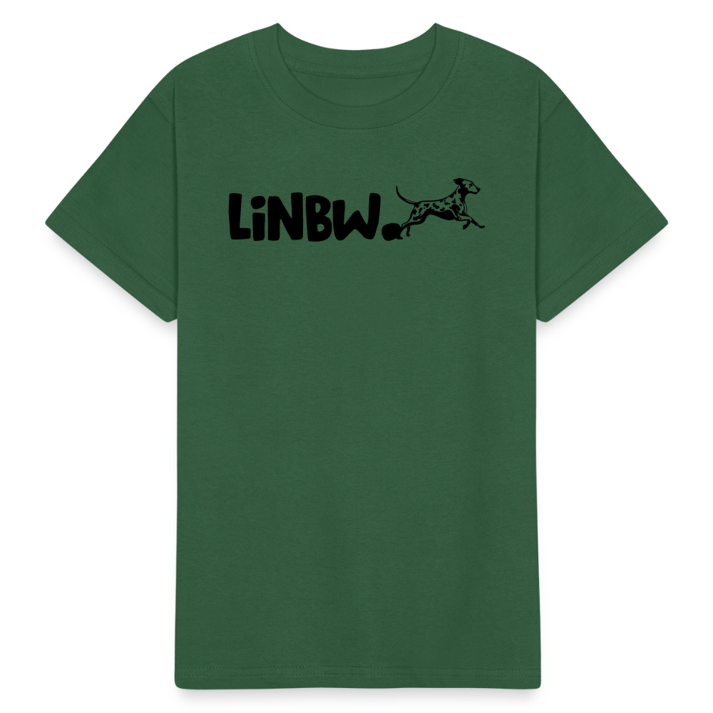Kinder-T-Shirt – „LiNBW.“ Logo vorne & Zitat hinten | Doppelseitiger Style für tierliebe Kids - Flaschengrün