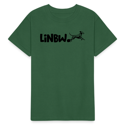 Kinder-T-Shirt – „LiNBW.“ Logo vorne & Zitat hinten | Doppelseitiger Style für tierliebe Kids - Flaschengrün