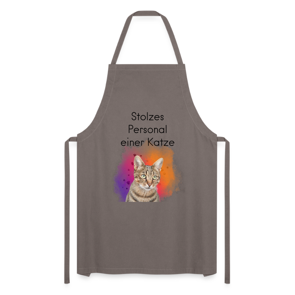 Kochschürze „Stolzes Personal einer Katze“ – Für wahre Katzenbedienstete - Grau