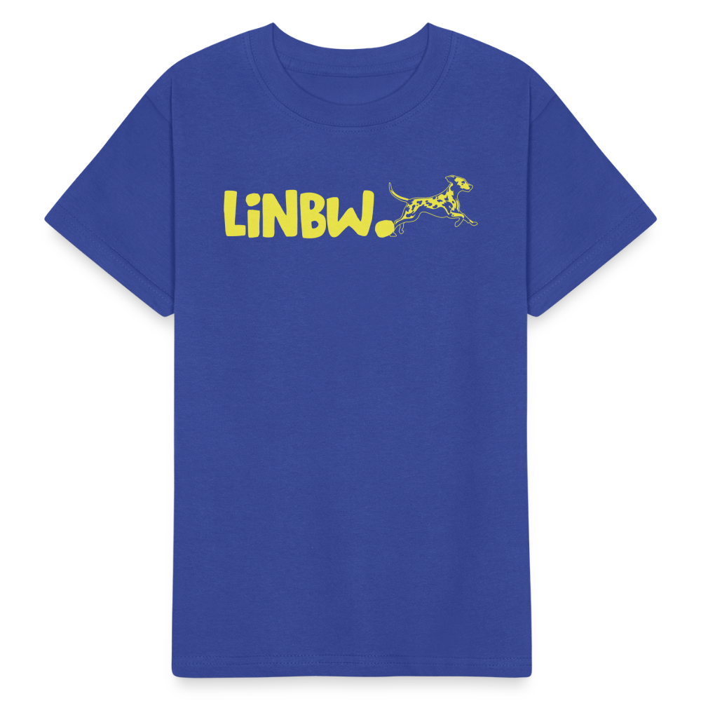 Kinder-T-Shirt – „LiNBW.“ Logo vorne & Zitat hinten | Doppelseitiger Style für tierliebe Kids - Royalblau