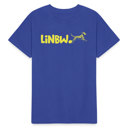 Kinder-T-Shirt – „LiNBW.“ Logo vorne & Zitat hinten | Doppelseitiger Style für tierliebe Kids - Royalblau