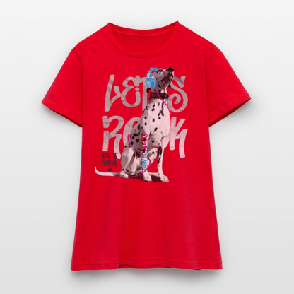 LiNBW. Frauen T-Shirt Dalmatiner Let's Rock - Rot