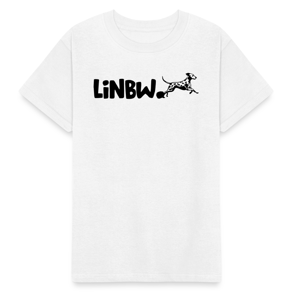 Kinder-T-Shirt – „LiNBW.“ Logo vorne & Zitat hinten | Doppelseitiger Style für tierliebe Kids - Weiß