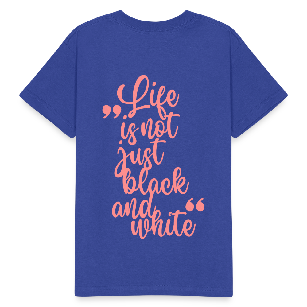 Kinder-T-Shirt – „LiNBW.“ Logo vorne & Zitat hinten | Doppelseitiger Style für tierliebe Kids - Royalblau