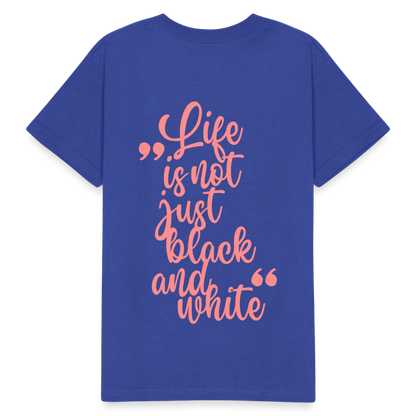 Kinder-T-Shirt – „LiNBW.“ Logo vorne & Zitat hinten | Doppelseitiger Style für tierliebe Kids - Royalblau