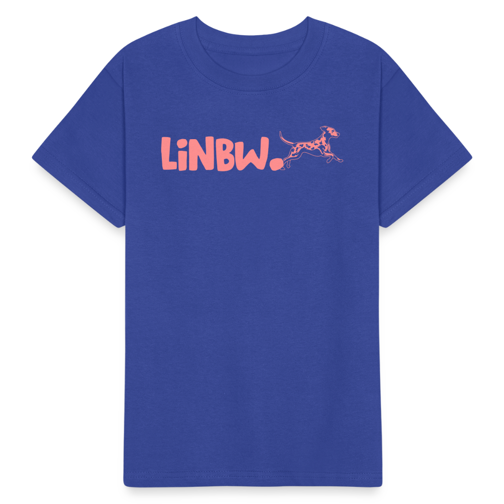 Kinder-T-Shirt – „LiNBW.“ Logo vorne & Zitat hinten | Doppelseitiger Style für tierliebe Kids - Royalblau