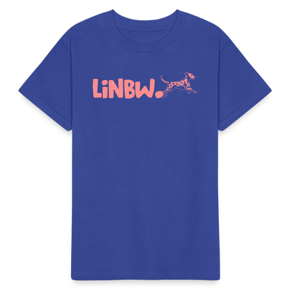 Kinder-T-Shirt – „LiNBW.“ Logo vorne & Zitat hinten | Doppelseitiger Style für tierliebe Kids - Royalblau