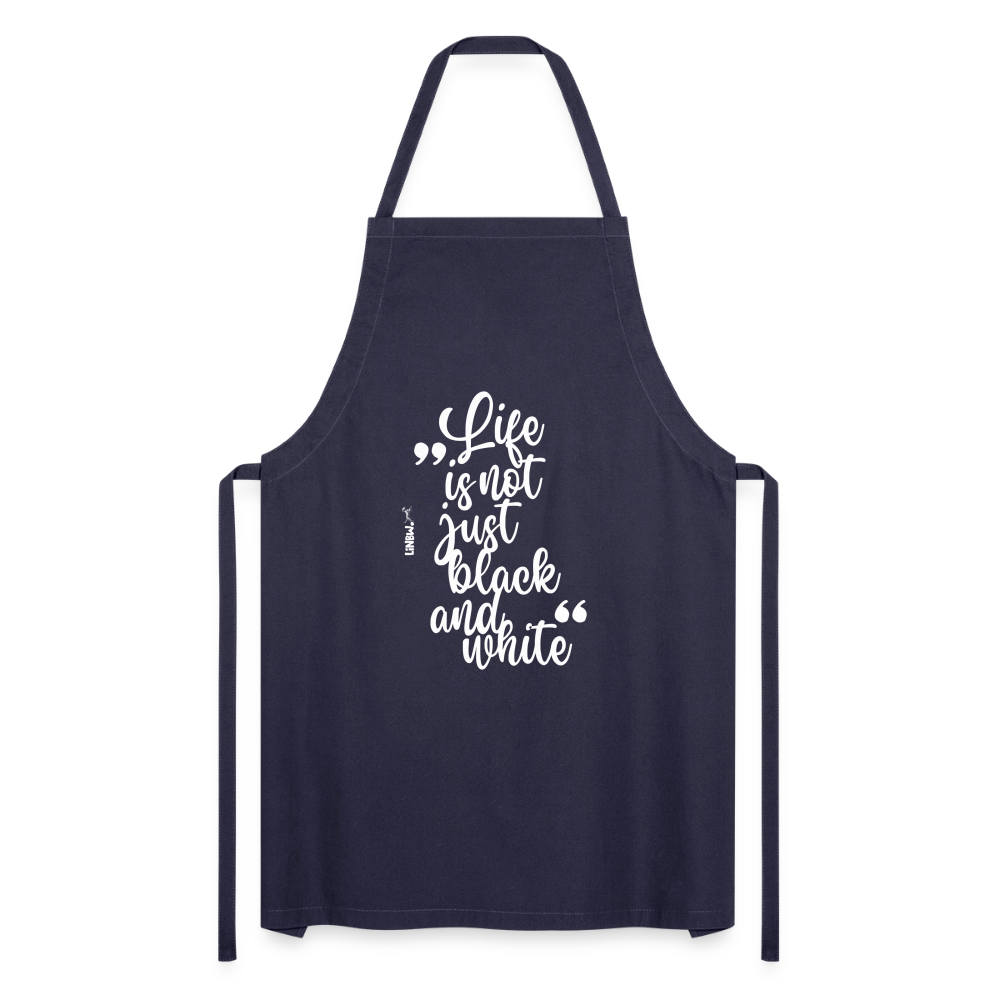 Kochschürze mit Spruch „Life is not just black and white“ – Statement für Küche & Grill - Navy