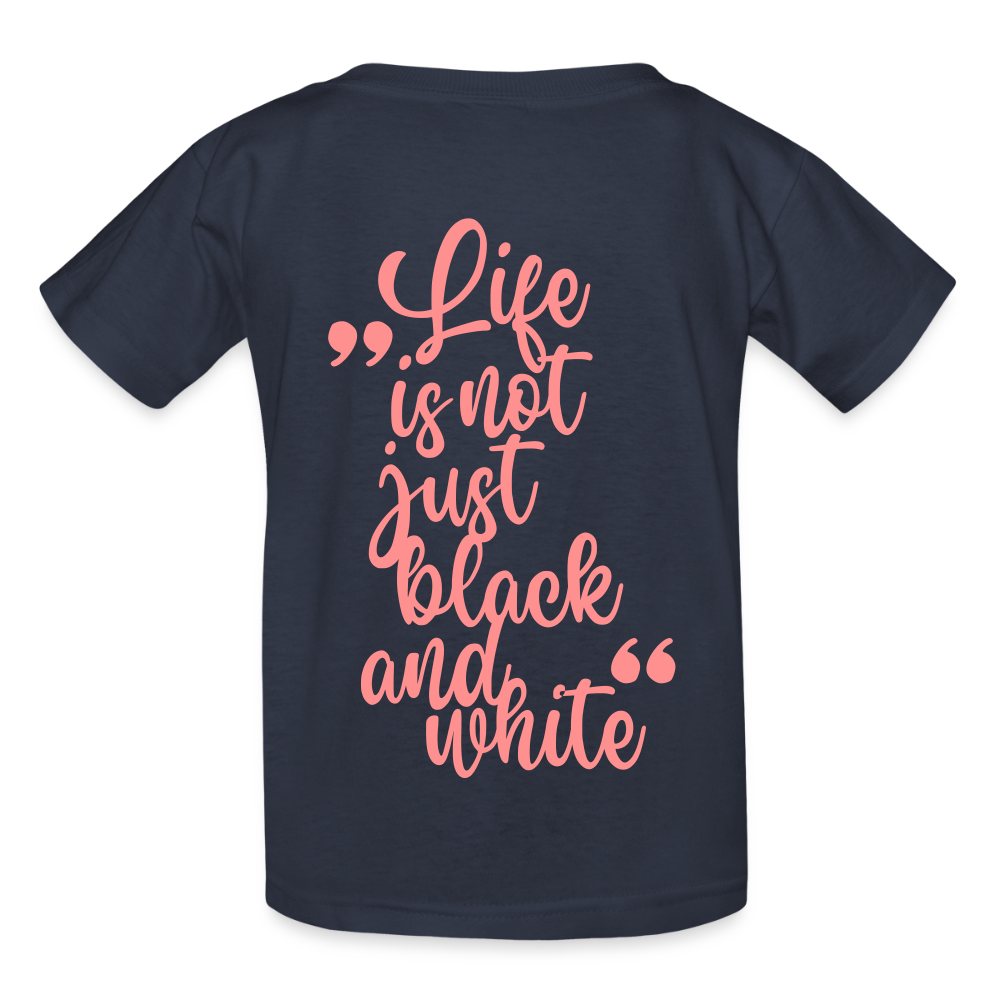 Kinder-T-Shirt – „LiNBW.“ Logo vorne & Zitat hinten | Doppelseitiger Style für tierliebe Kids - Navy