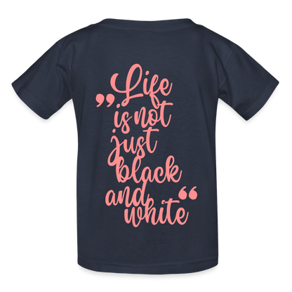 Kinder-T-Shirt – „LiNBW.“ Logo vorne & Zitat hinten | Doppelseitiger Style für tierliebe Kids - Navy