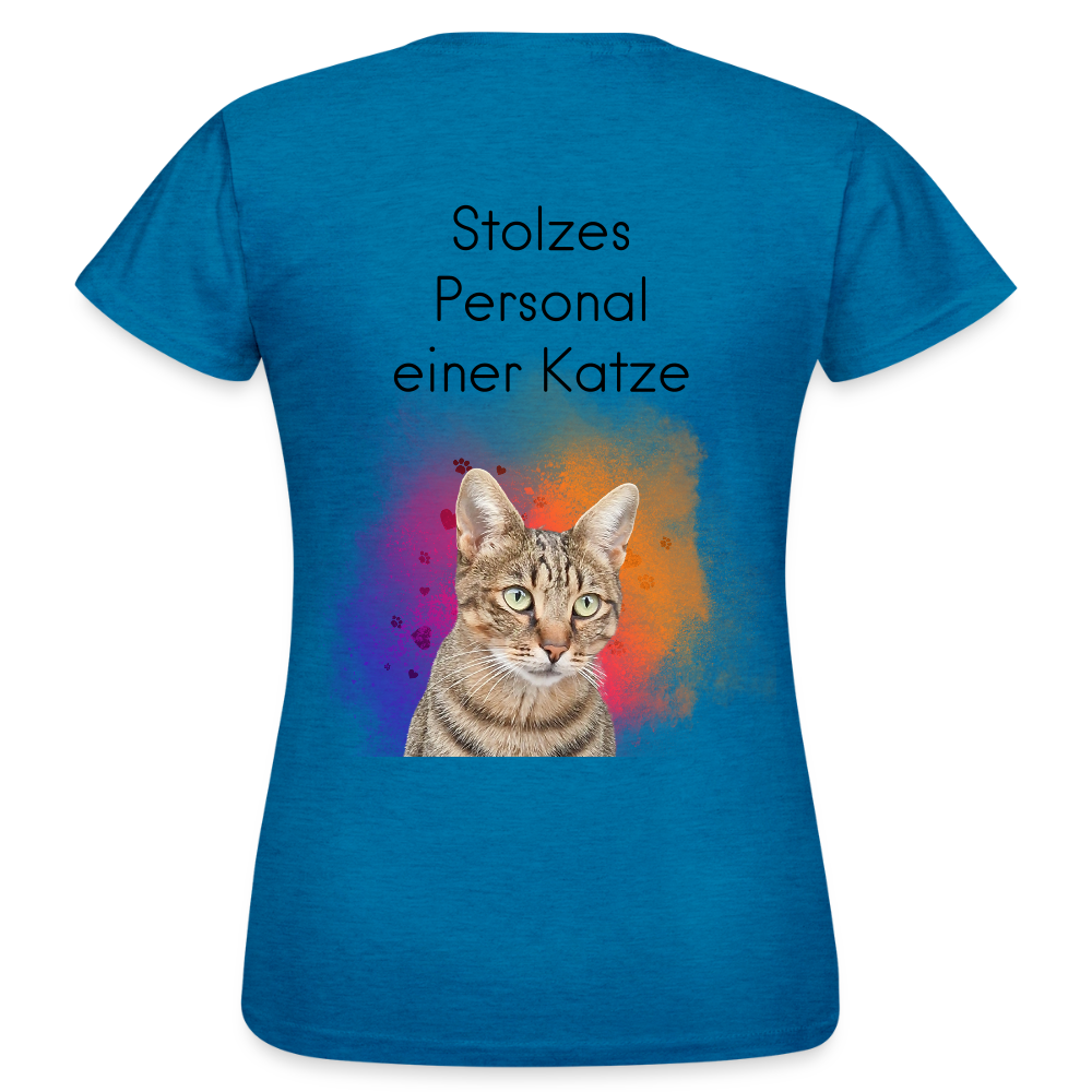 LiNBW. Frauen T-Shirt Stolzes Personal einer Katze - Antikblaues Saphir meliert