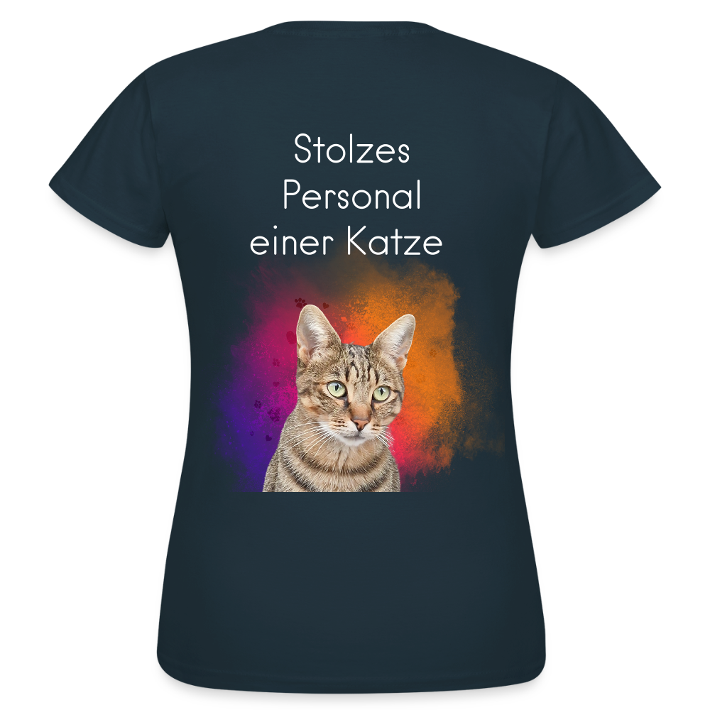 LiNBW. Frauen T-Shirt Stolzes Personal einer Katze - Navy