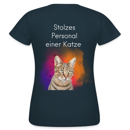 LiNBW. Frauen T-Shirt Stolzes Personal einer Katze - Navy