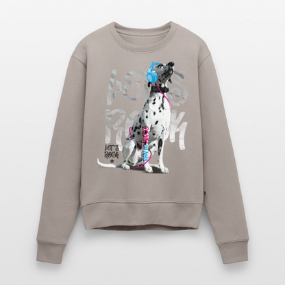 Damen Pullover „Let’s Rock“ – Boa mit Kopfhörern – für Musik- & Hundefans 🎧🐾 - Taupe