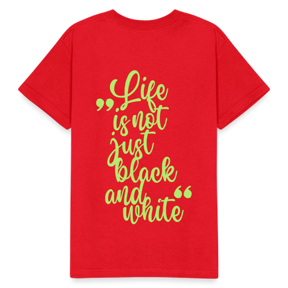 Kinder-T-Shirt – „LiNBW.“ Logo vorne & Zitat hinten | Doppelseitiger Style für tierliebe Kids - Rot