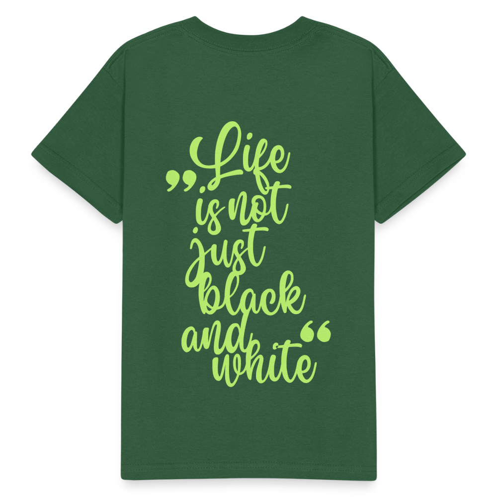 Kinder-T-Shirt – „LiNBW.“ Logo vorne & Zitat hinten | Doppelseitiger Style für tierliebe Kids - Flaschengrün