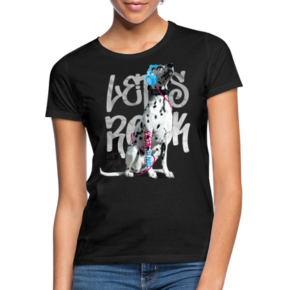 LiNBW. Frauen T-Shirt Dalmatiner Let's Rock - Schwarz