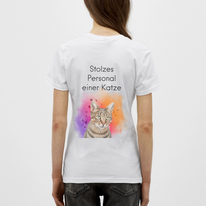 LiNBW. Frauen T-Shirt Stolzes Personal einer Katze - Weiß