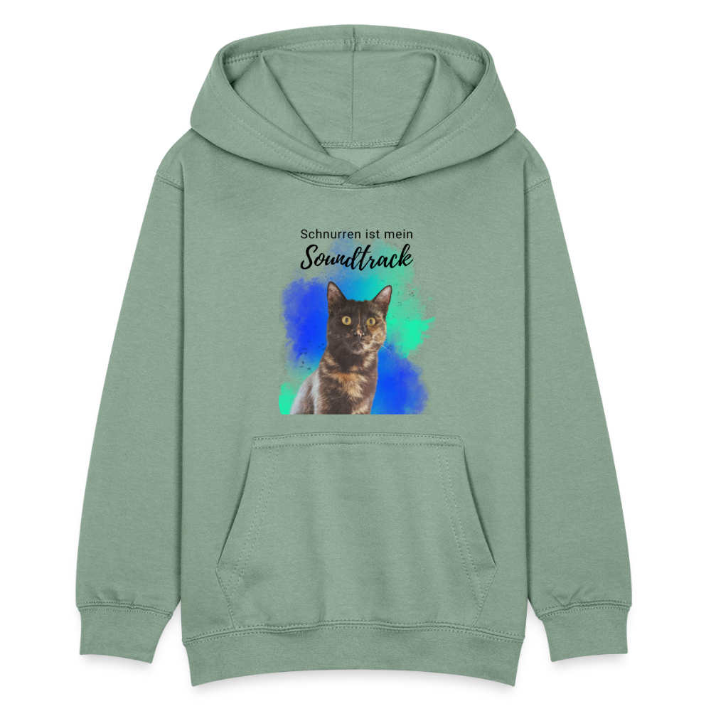 LiNBW. Kinder Hoodie Schnurren ist mein Soundtrack - Graugrün