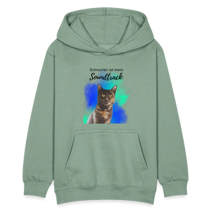 LiNBW. Kinder Hoodie Schnurren ist mein Soundtrack - Graugrün