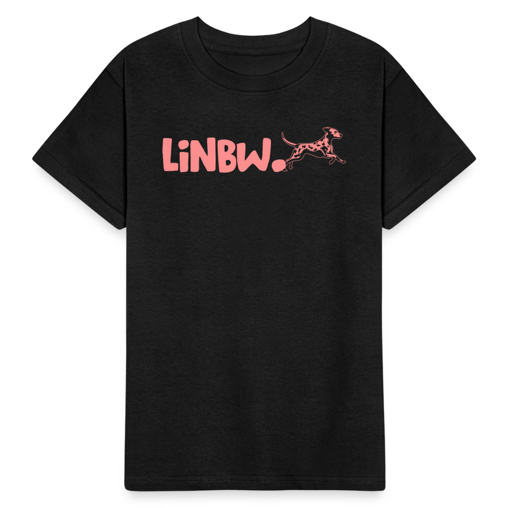 Kinder-T-Shirt – „LiNBW.“ Logo vorne & Zitat hinten | Doppelseitiger Style für tierliebe Kids - Schwarz