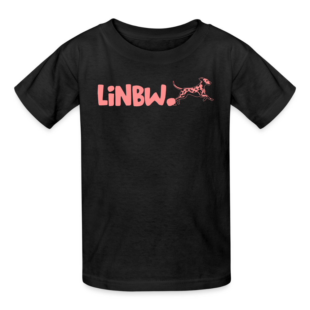 Kinder-T-Shirt – „LiNBW.“ Logo vorne & Zitat hinten | Doppelseitiger Style für tierliebe Kids - Schwarz