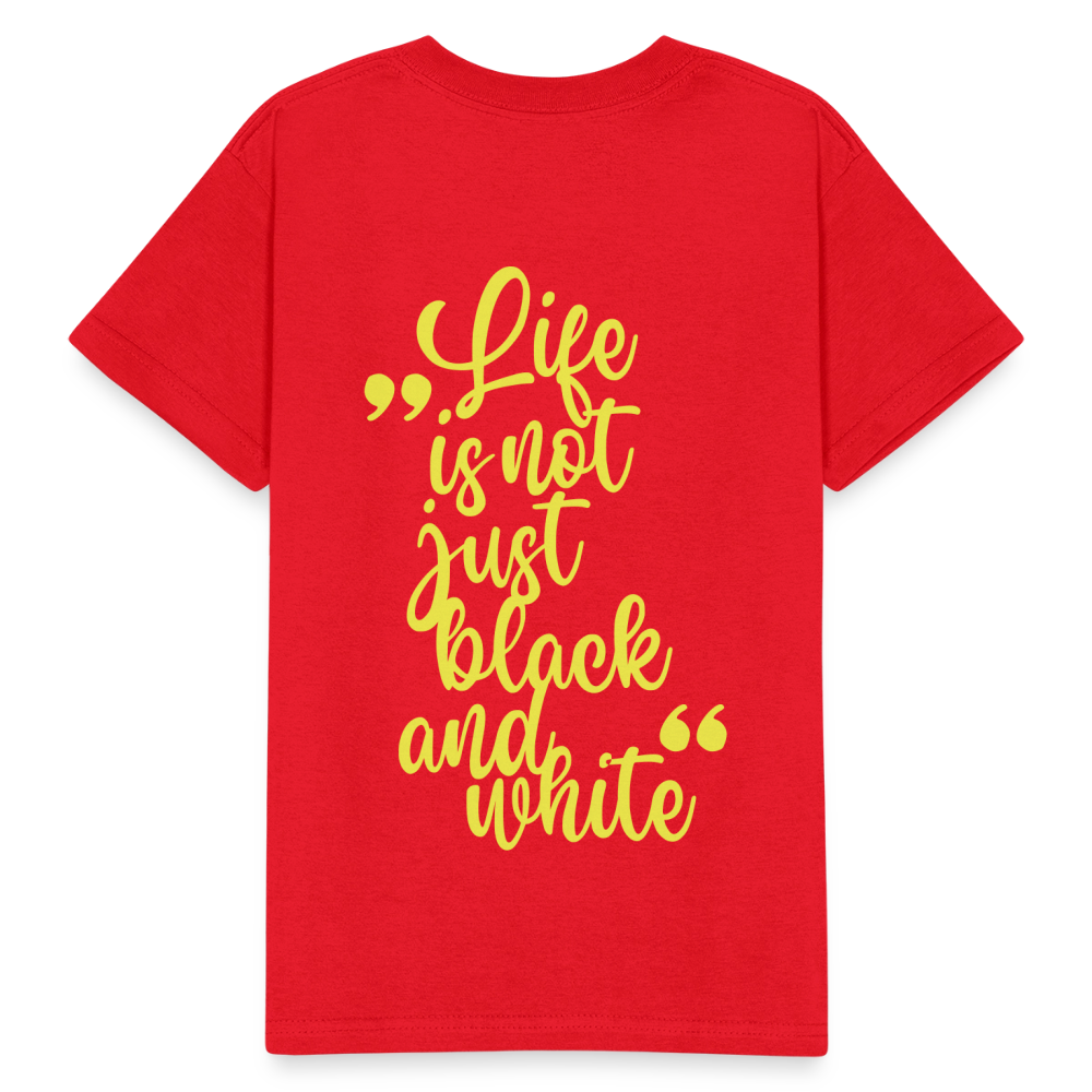 Kinder-T-Shirt – „LiNBW.“ Logo vorne & Zitat hinten | Doppelseitiger Style für tierliebe Kids - Rot