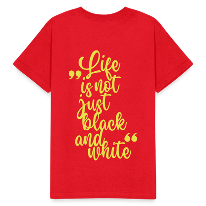 Kinder-T-Shirt – „LiNBW.“ Logo vorne & Zitat hinten | Doppelseitiger Style für tierliebe Kids - Rot