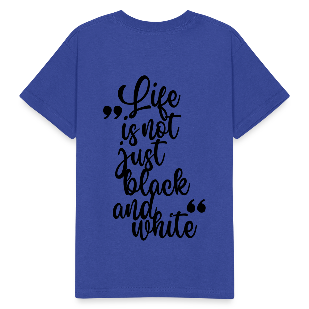 Kinder-T-Shirt – „LiNBW.“ Logo vorne & Zitat hinten | Doppelseitiger Style für tierliebe Kids - Royalblau