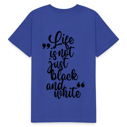 Kinder-T-Shirt – „LiNBW.“ Logo vorne & Zitat hinten | Doppelseitiger Style für tierliebe Kids - Royalblau