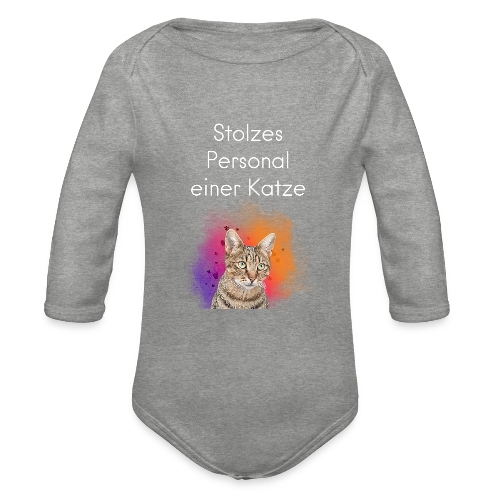Baby-Body „Stolzes Personal einer Katze“ – Mit frecher Katzenbotschaft - Grau meliert