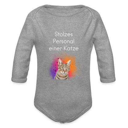 Baby-Body „Stolzes Personal einer Katze“ – Mit frecher Katzenbotschaft - Grau meliert