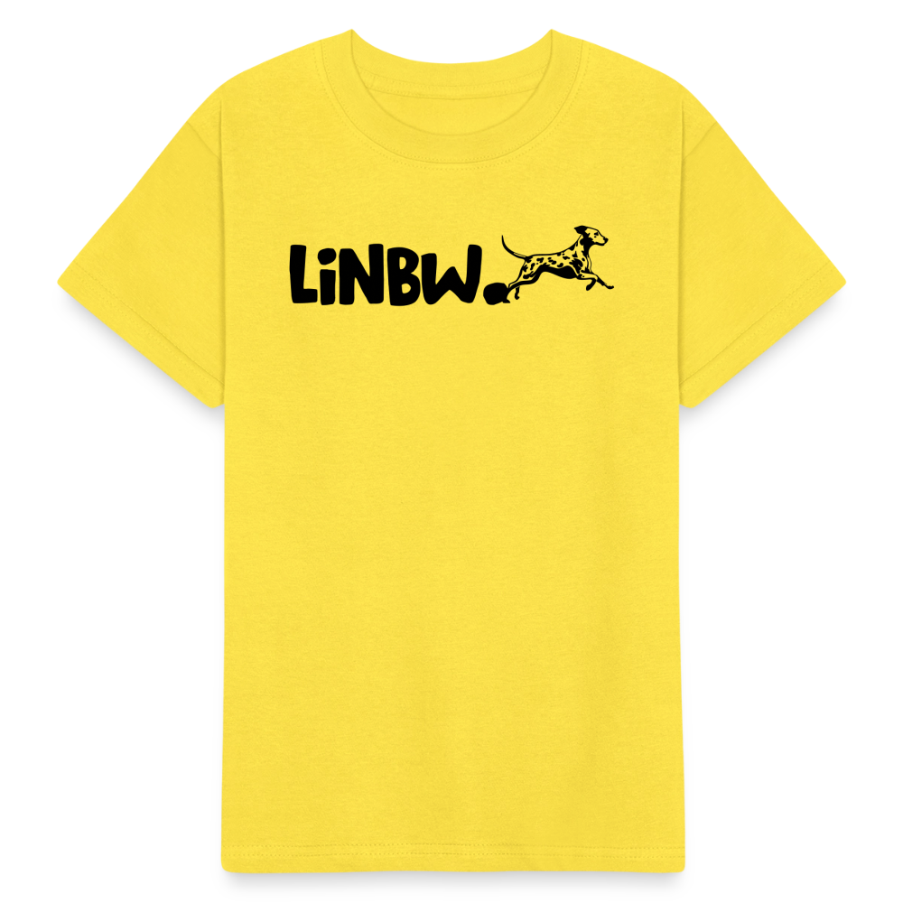 Kinder-T-Shirt – „LiNBW.“ Logo vorne & Zitat hinten | Doppelseitiger Style für tierliebe Kids - Gelb
