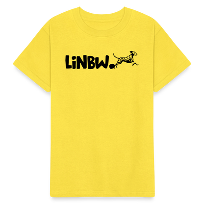 Kinder-T-Shirt – „LiNBW.“ Logo vorne & Zitat hinten | Doppelseitiger Style für tierliebe Kids - Gelb