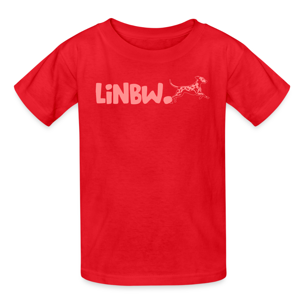 Kinder-T-Shirt – „LiNBW.“ Logo vorne & Zitat hinten | Doppelseitiger Style für tierliebe Kids - Rot