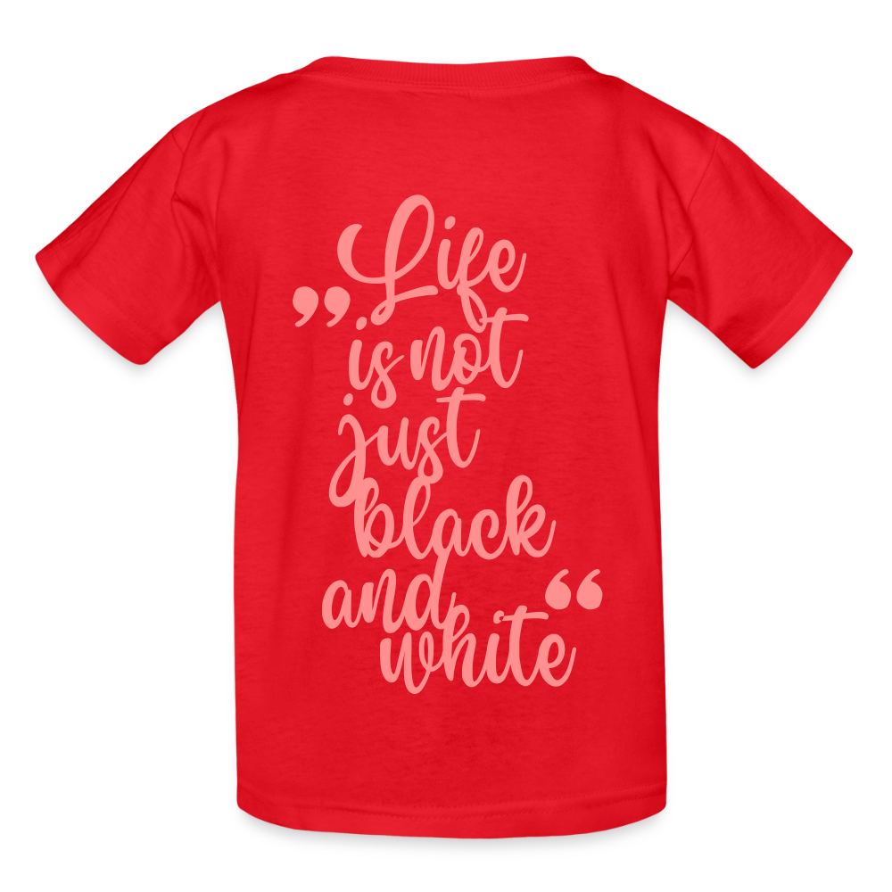 Kinder-T-Shirt – „LiNBW.“ Logo vorne & Zitat hinten | Doppelseitiger Style für tierliebe Kids - Rot