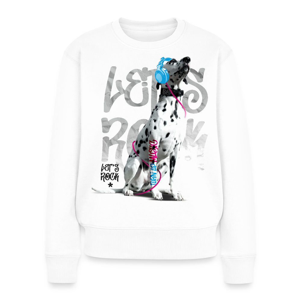 Damen Pullover „Let’s Rock“ – Boa mit Kopfhörern – für Musik- & Hundefans 🎧🐾 - Weiß
