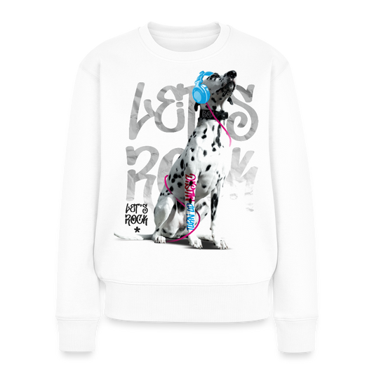Damen Pullover „Let’s Rock“ – Boa mit Kopfhörern – für Musik- & Hundefans 🎧🐾 - Weiß