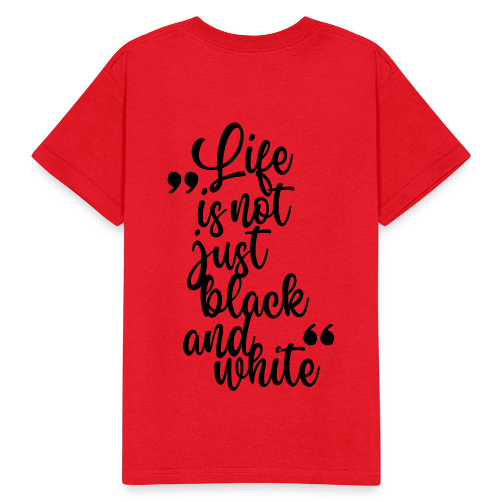 Kinder-T-Shirt – „LiNBW.“ Logo vorne & Zitat hinten | Doppelseitiger Style für tierliebe Kids - Rot