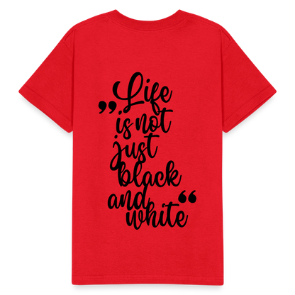 Kinder-T-Shirt – „LiNBW.“ Logo vorne & Zitat hinten | Doppelseitiger Style für tierliebe Kids - Rot